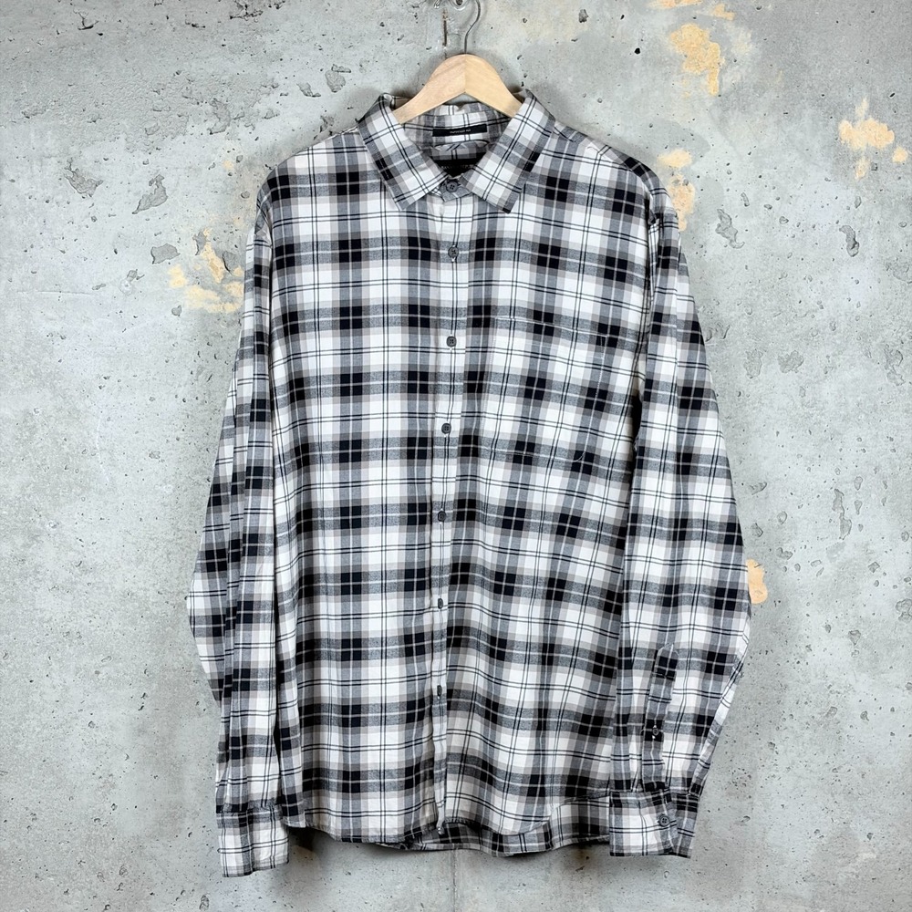 Banana Republic Flannel Shirt Mens XL Blue Black Plaid Untucked Fit 710987-03